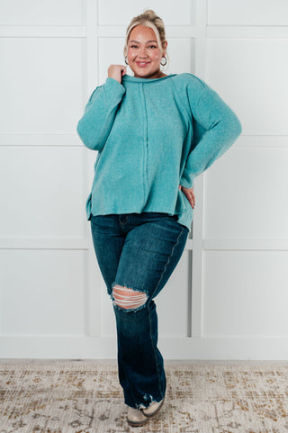 Simple Silhouette Brushed Hacci Sweater in Dusty Teal-Tops-Ave Shops-Statement Wear Fashion Boutique, Women's Fashion and Accessories located in O'Fallon, MO