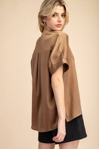 V-Neck Side Slit Top-Tops-Glam-Statement Wear Fashion Boutique, Women's Fashion and Accessories located in O'Fallon, MO