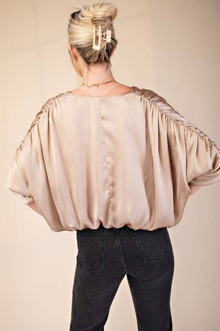 V-Neckline Elastic Hem Top-Tops-Glam-Statement Wear Fashion Boutique, Women's Fashion and Accessories located in O'Fallon, MO