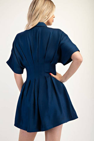Collar Neck Waist Pleated Mini Dress-Dresses-Glam-Statement Wear Fashion Boutique, Women's Fashion and Accessories located in O'Fallon, MO
