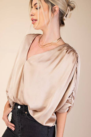 V-Neckline Elastic Hem Top-Tops-Glam-Statement Wear Fashion Boutique, Women's Fashion and Accessories located in O'Fallon, MO