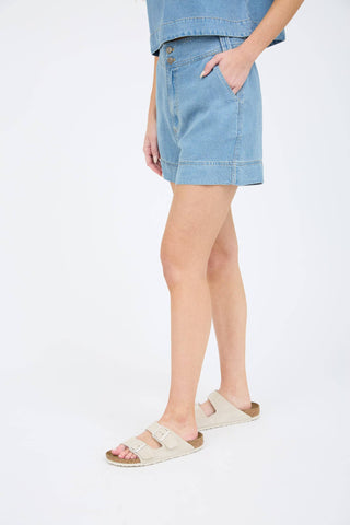 HIGH WAIST CHAMBRAY MINI SHORTS-Bottoms-Blu Pepper-Statement Wear Fashion Boutique, Women's Fashion and Accessories located in O'Fallon, MO