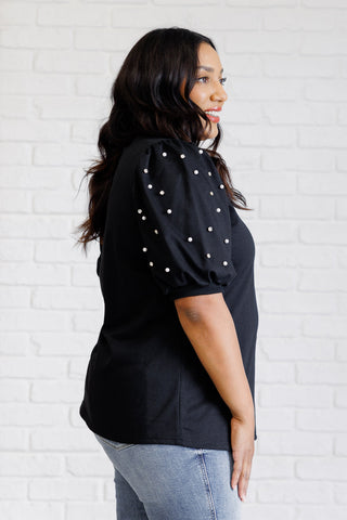 Diamonds and Pearls Puff Sleeve Top in Black-Tops-Ave Shops-Statement Wear Fashion Boutique, Women's Fashion and Accessories located in O'Fallon, MO