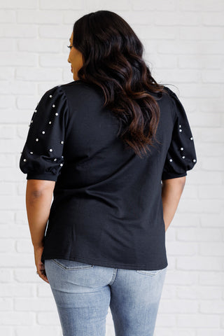 Diamonds and Pearls Puff Sleeve Top in Black-Tops-Ave Shops-Statement Wear Fashion Boutique, Women's Fashion and Accessories located in O'Fallon, MO