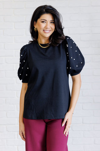 Diamonds and Pearls Puff Sleeve Top in Black-Tops-Ave Shops-Statement Wear Fashion Boutique, Women's Fashion and Accessories located in O'Fallon, MO