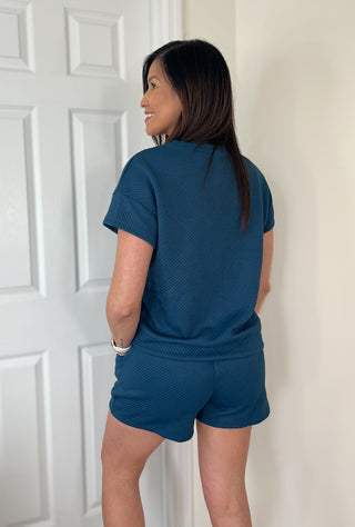 Double Take Texture Short Sleeve T-Shirt and Drawstring Shorts Set-Sets-Trendsi-Statement Wear Fashion Boutique, Women's Fashion and Accessories located in O'Fallon, MO