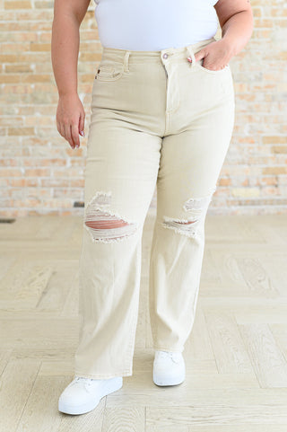 Selena High Rise Distressed 90's Straight Jeans in Bone-Jeans-Ave Shops-Statement Wear Fashion Boutique, Women's Fashion and Accessories located in O'Fallon, MO