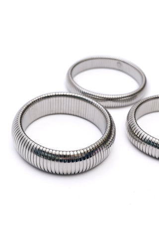 Sassy but Classy Ribbed Bangles in Silver Set of 3-Accessories-Ave Shops-Statement Wear Fashion Boutique, Women's Fashion and Accessories located in O'Fallon, MO