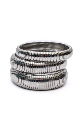 Sassy but Classy Ribbed Bangles in Silver Set of 3-Accessories-Ave Shops-Statement Wear Fashion Boutique, Women's Fashion and Accessories located in O'Fallon, MO