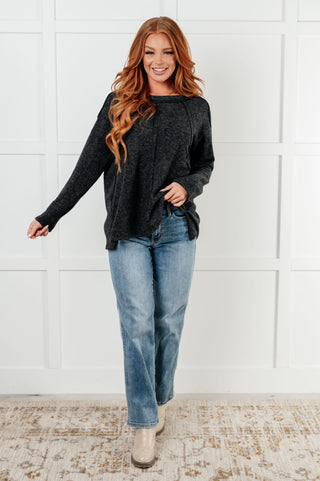 Simple Silhouette Brushed Hacci Sweater in Black-Tops-Ave Shops-Statement Wear Fashion Boutique, Women's Fashion and Accessories located in O'Fallon, MO