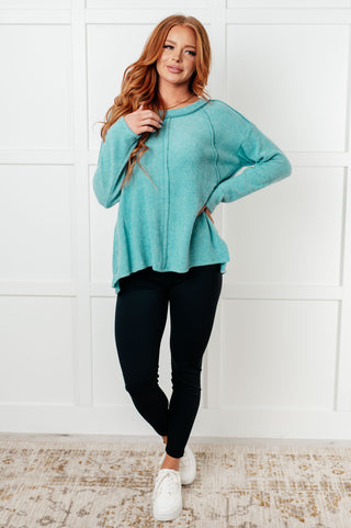 Simple Silhouette Brushed Hacci Sweater in Dusty Teal-Tops-Ave Shops-Statement Wear Fashion Boutique, Women's Fashion and Accessories located in O'Fallon, MO