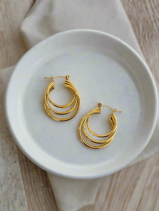 Natural Elements Triple Threat Gold Hoop-Earrings-Nash Grey-Statement Wear Fashion Boutique, Women's Fashion and Accessories located in O'Fallon, MO