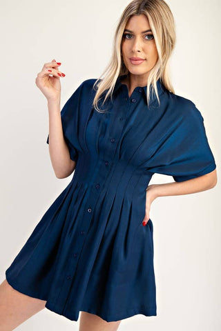 Collar Neck Waist Pleated Mini Dress-Dresses-Glam-Statement Wear Fashion Boutique, Women's Fashion and Accessories located in O'Fallon, MO