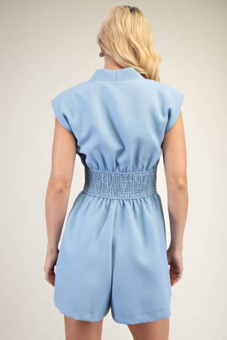 V-Neck Shoulder Padded Romper-Jumpsuits & Rompers-Glam-Statement Wear Fashion Boutique, Women's Fashion and Accessories located in O'Fallon, MO