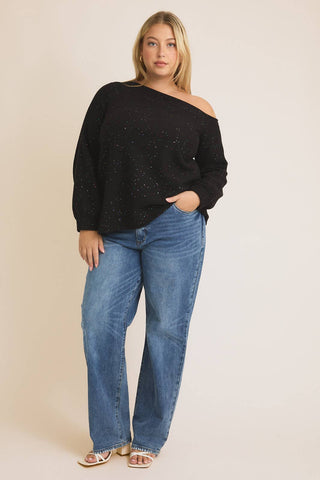 Long Sleeve One Shoulder Sequin Top-Long Sleeves-GILLI-Statement Wear Fashion Boutique, Women's Fashion and Accessories located in O'Fallon, MO